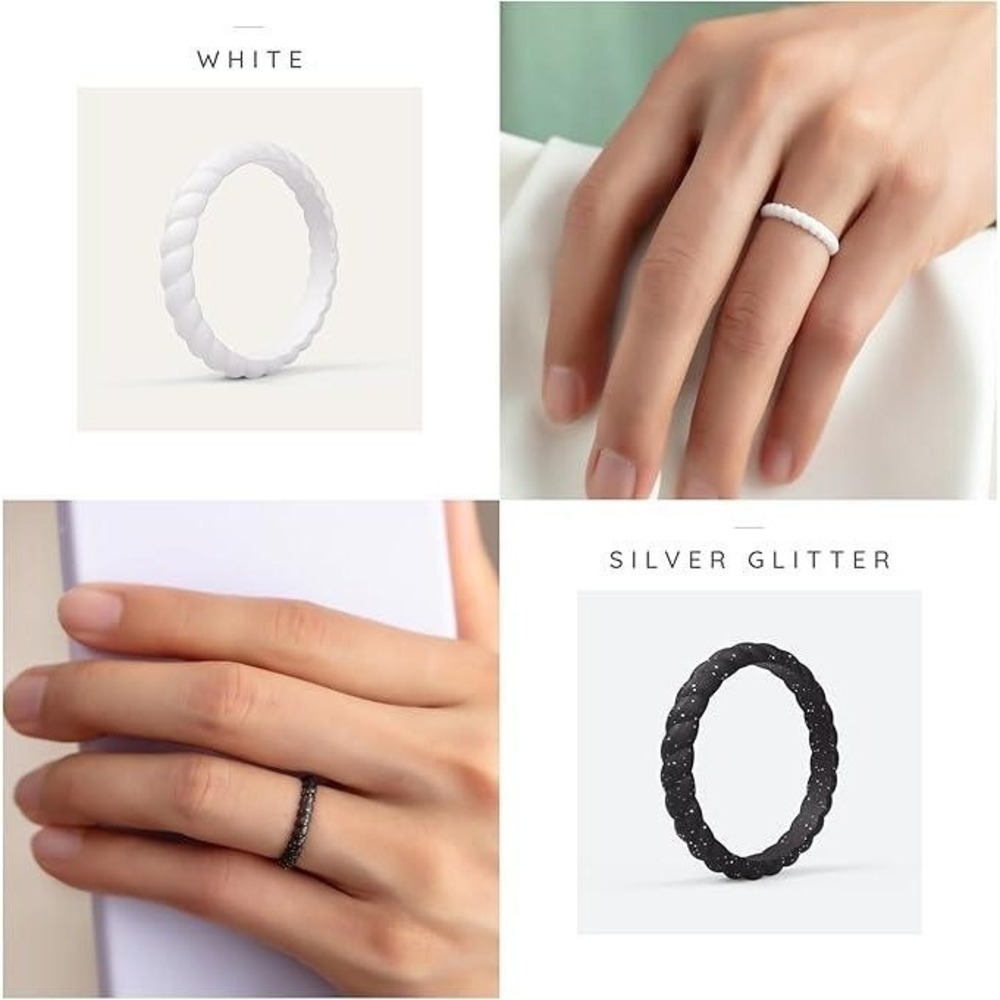 ThunderFit Silicone Rings 4 Pack Womens Size 10 Stackable Twist Braided - Picture 7 of 8